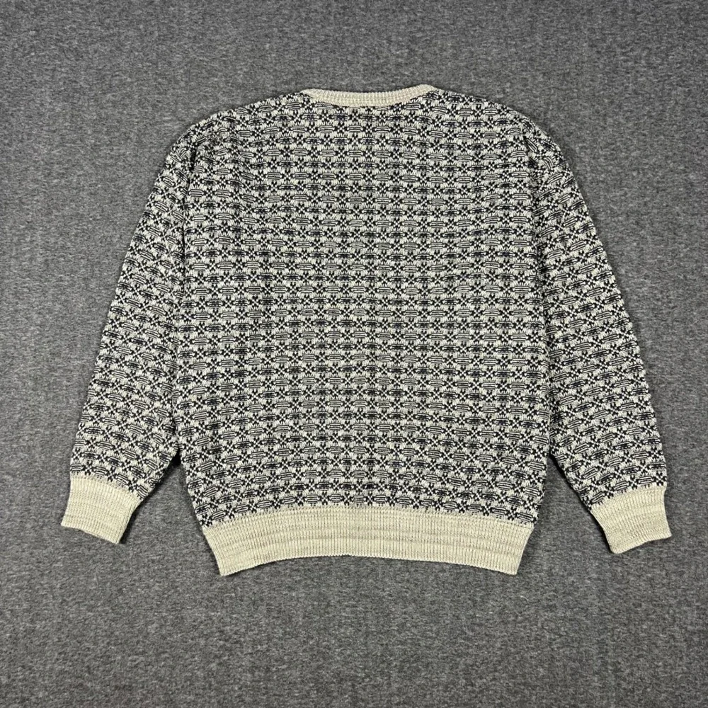 Van Heusen Chunky Sweater Mens Large Gray Blue Grandpa Fisherman Boxy Old Money